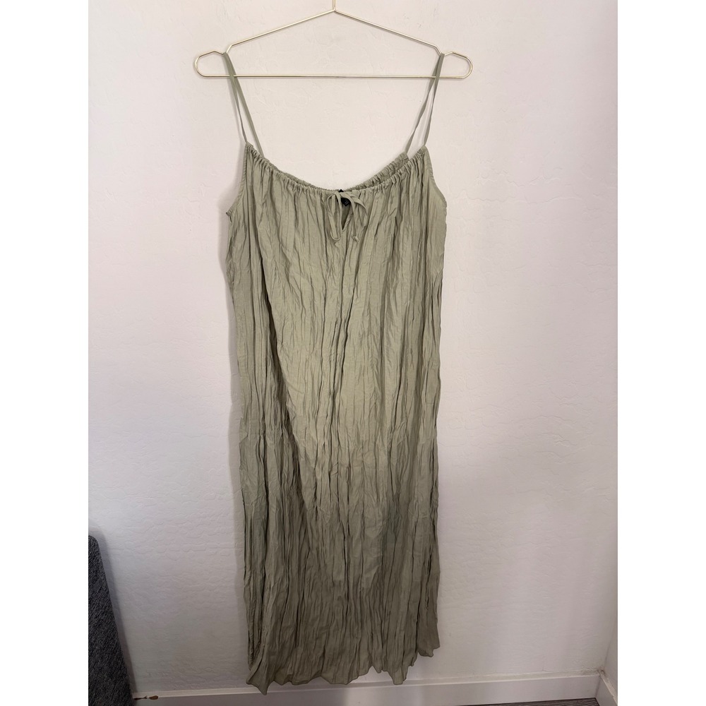 J.Crew Sage Green Crinkle Midi Dress Womens Size L NWT Coastal Boho Cottagecore